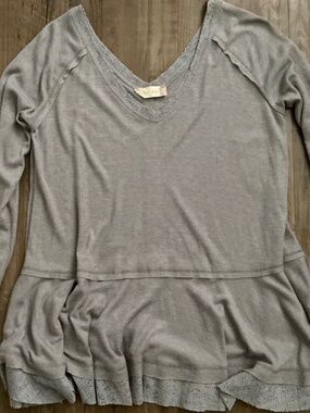 Altar’d State Grey Smocked Long Sleeve Peplum Top, size S